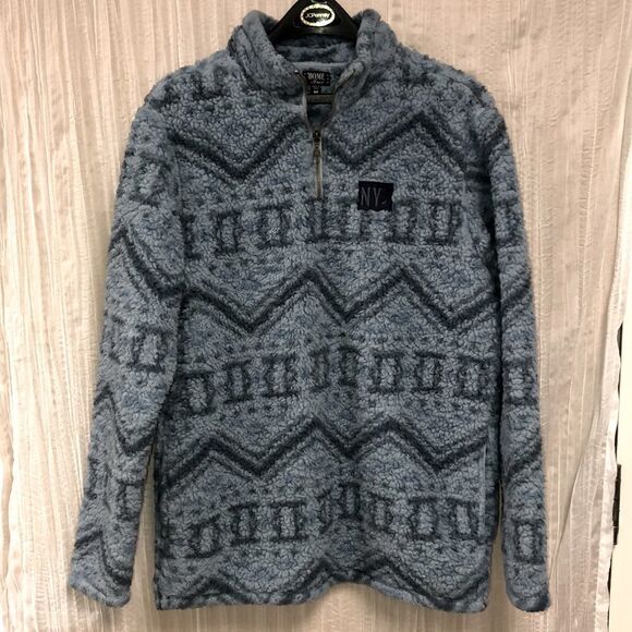 Home Free M Blue Navy Sherpa Teddy Pullover Quarter Zip Sweatshirt - Picture 1 of 15